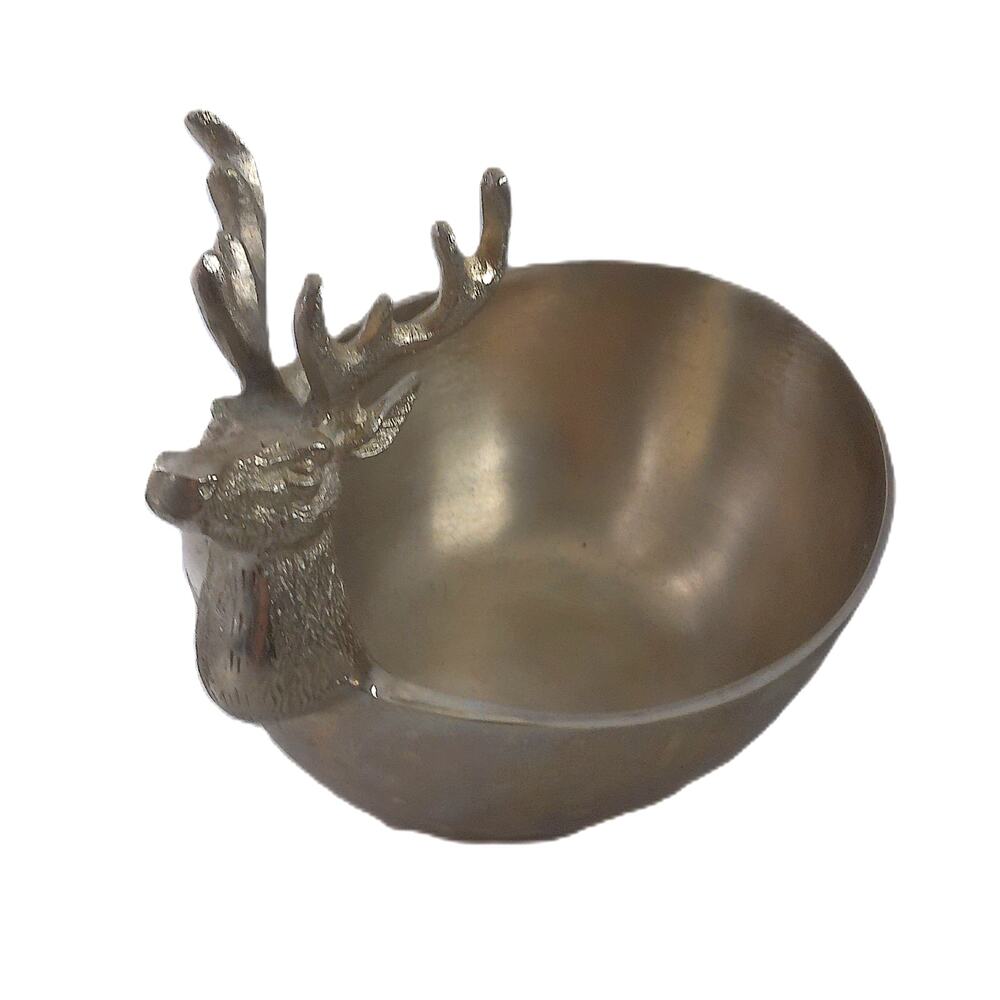 Vintage Silver Cast Aluminum Stag Deer Antler Centerpiece Serving Bowl